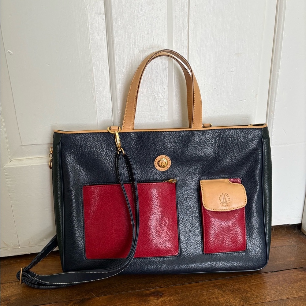 Elegant Black and Red Leather Tote Bag